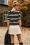 Black-Ecru Asymmetric Collar Short Sleeve Striped Hem Buttoned Casual Knitwear Sweater 60 60 - 7