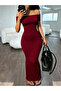 Burgundy Bodycon Off-Shoulder Maxi Dress - 2