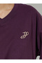 Purple Tonal Embroidery V Neck Oversized T-Shirt - 3