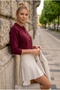 Burgundy Shirt Collar Long Sleeve Half Placket Buttoned Casual Knitwear Sweater 57 60 - 6