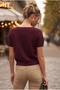 Burgundy Boat Neck Short Sleeve Glittery Hem Lycra Knit Casual Knitwear Sweater 57 60 - 7