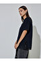 Black Solid Lace Details Short Sleeves Oversized T-Shirt