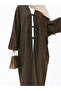 Coffee Brown Ribbed Open Abaya with Tie Details - 2