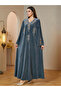 Grey Velvet Embroidered Maxi Jalabiya Dress - 3