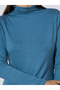 Blue Solid High Neck Knit Top - 4