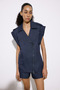 Metal Button Detailed Denim Textured Navy Blue Biker Vest - 7