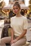 Ecru Boat Neck Short Sleeve Glittery Hem Lycra Knitted Casual Knitwear Sweater 57 60