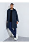 Navy Blue Solid Regular Fit Button-Up Trench Coat - 2