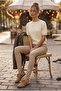 Ecru Boat Neck Short Sleeve Glittery Hem Lycra Knitted Casual Knitwear Sweater 57 60 - 5