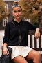 Black Polo Collar, Cuffed Sleeves, Tie-Up Front, Decorative Buttons, Non-Opening Stitched, Glittery Knitwear Sweater 60 60 - 3