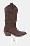 Women's Brown Suede Genuine Natural Leather Short Heel Western Boots & Booties - 2