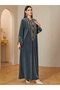 Grey Maxi Jalabiya with Intricate Embroidery - 4
