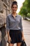 Gray Melange Shirt Collar Long Sleeve Half Placket Buttoned Casual Knitwear Sweater 57 60