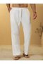 Men White Cotton Drawstring Trousers - 3