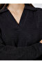 Black Textured Open Collar Knit Top - 4