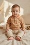 Nora Baby & Kids Pastel Polo Collar Cotton Sweatshirt and Ribbed Trousers Two-Piece Set - Cream and Brown