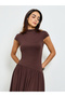 Brown Maxi Dress with Short Sleeves - 2
