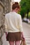 Ecru Shirt Collar Long Sleeve Half Placket Buttoned Casual Knitwear Sweater 57 60 - 8