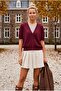 Burgundy Round Neck Front Decorative Buttoned Non-Opening Stitched Double-Looking Single Product Knitwear Sweater 58 60 - 6