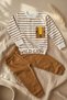 Wild Lion Striped 2-Piece Baby Boy Set - 100% Cotton Modern Safari Design - 2