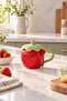 380 ml Strawberry Design Porcelain Mug with Lid – Decorative Coffee and Tea Cup with Green Handle