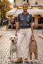 Gray Melange Polo Collar Short Sleeve Half Placket Buttoned Dog Appliqué Long Back Knitwear Sweater 58 60 - 4