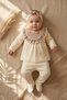 Aura Vintage Floral Embroidered Ecru Baby Set - 3-Piece Cotton Hospital Discharge and Bandana Set - 3