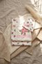 Baby Girl Rose Patterned 3-Piece Set - 100% Cotton Lace Detailed Double-Breasted Bodysuit, Booties and Hat - 3