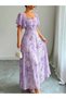 Purple Ditsy Print Midi Tea Dress with Short Sleeves - 4