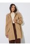 Brown Longline Wool Like Coat with Faux Fur Trim - 3