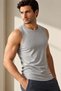 Men's Premium 100% Cotton Ribbed Stretch Fabric Zero Sleeve Crew Neck Gray Undershirt - 4