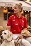 Red Polo Collar Short Sleeve Half Placket Buttoned Dog Appliqué Long Back Knitwear Sweater 58 60 - 4