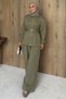 Belted Snap Detail Khaki Two-Piece Set - 3