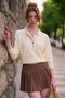 Ecru Shirt Collar Long Sleeve Half Placket Buttoned Casual Knitwear Sweater 57 60 - 4