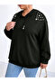 Plus Size Black Pearl Embellished Pullover Hoodie