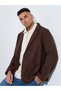 Brown Solid Pocket Details Tailored Winter Coat