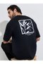 Men Black Oversized Screen Print Cotton Terry Crew Neck T-Shirt