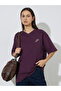 Purple Tonal Embroidery V Neck Oversized T-Shirt