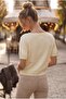 Ecru Boat Neck Short Sleeve Glittery Hem Lycra Knitted Casual Knitwear Sweater 57 60 - 6