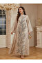 Beige Maxi Jalabiya with Shimmering Rhinestone Embellishment