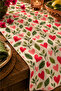 Vintage Pop Art Red Heart and Green Leaf Pattern Decorative Table Runner |   Retro Modern Table Decor