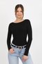 Women's Black Boat Neck Soft Knitted Long Sleeve Blouse - H6179