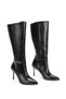 Stone Detailed Buckle Pointed Toe Thin High Heel Below the Knee Boots