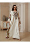 Beige Maxi Jalabiya with Floral Print and Tassel Detail - 5