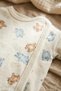 Tinypaws 100% Cotton 3-Piece Baby Boy Set - Teddy Bear Patterned Kimono Bodysuit, Pants with Booties, and Hat - 5