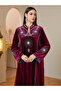 Velvet Embroidered Maxi Jalabiya Dress - Red - 3
