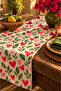 Vintage Pop Art Red Heart and Green Leaf Pattern Decorative Table Runner |   Retro Modern Table Decor - 2