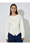 Cream Solid Asymmetric Hem Casual Top - 3