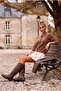 Brown Polo Collar Cuffed Sleeves Tie-Up Front Decorative Buttoned Non-Opening Stitched Knitwear Sweater 60 60 - 7