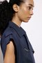 Metal Button Detailed Denim Textured Navy Blue Biker Vest - 2